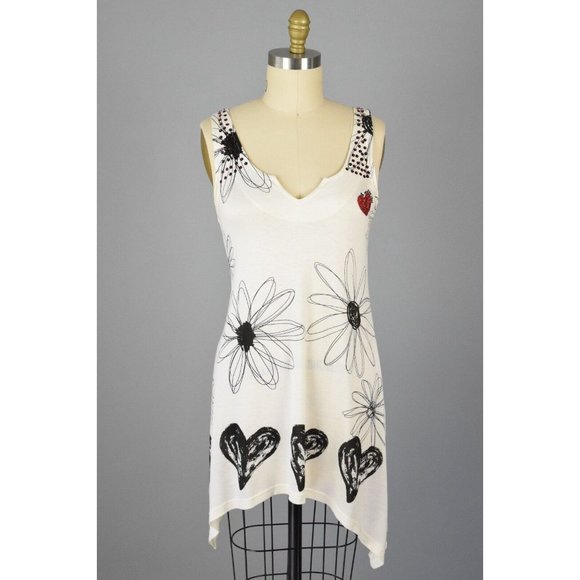 Desigual Dresses & Skirts - DESIGUAL CREAM FLORAL & HEARTS PRINT SWING MINI TANK DRESS